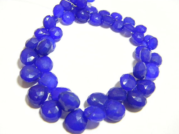 Ink Blue Chalcydony faceted Heart briolettes